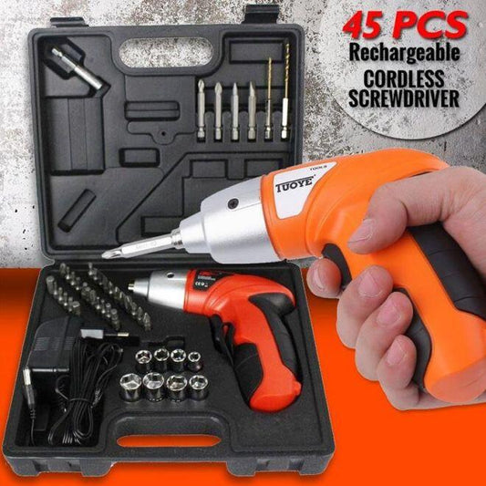 Kit de Destornillador Eléctrico Inalámbrico 45 Piezas – Versatilidad y Precisión en un Solo Set